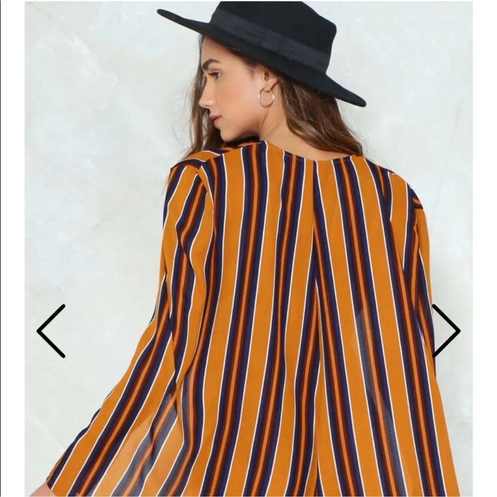 Nasty Gal Black and Orange Jumpsuit with Retro Stripes and cape - Picture 4 of 4